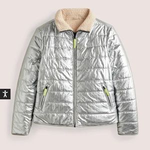 Boden Reversible Borg Puffer Jacket NWT, silver, size 6
